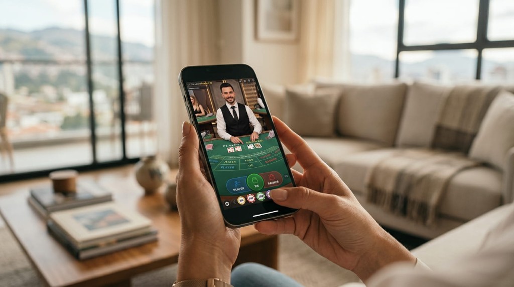 Mesa de casino en vivo disponible desde un teléfono móvil